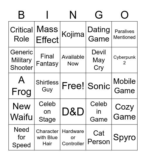 Summer Game Fest 2026 Bingo Card