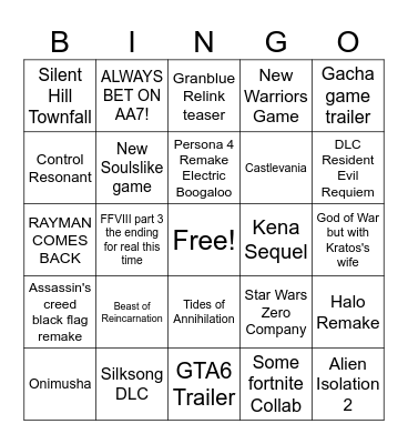 Summer Game Fest Bingo Card