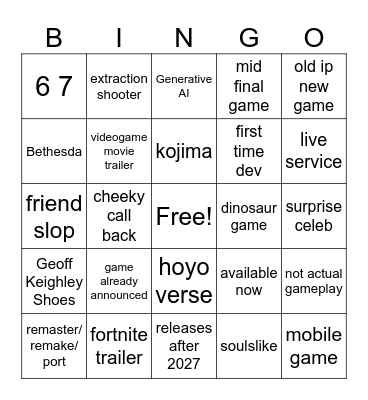 Summer games fest Bingo Card