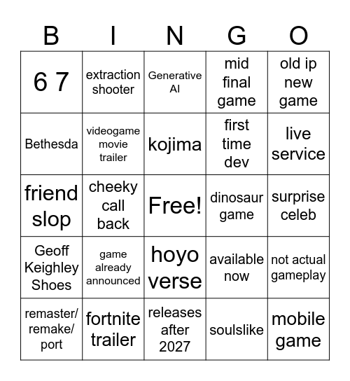 Summer games fest Bingo Card