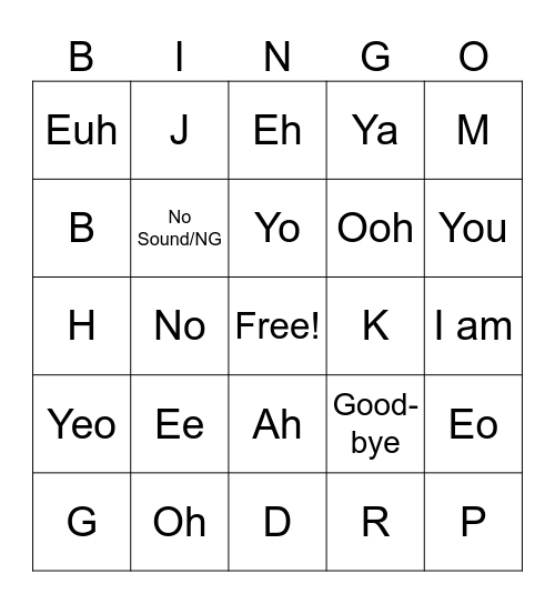 Korean Review Bingo Card