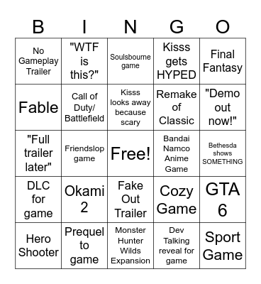 Summer Game Fest 2026 Bingo Card