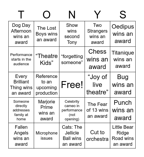 Tonys 2026 Bingo Card