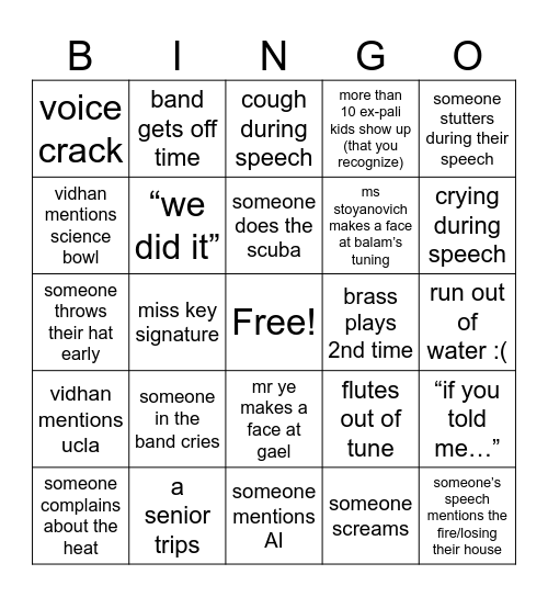 Grad Bingo Card
