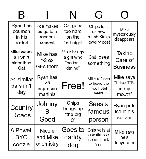 Nashville 2026 Bingo Card