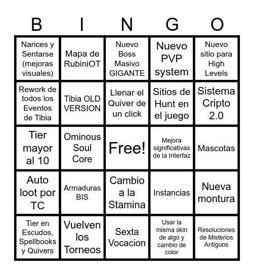 TIBIA - SUMMER UPDATE 2026 Bingo Card