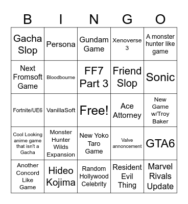 Summer Games ShowCase Bingo Card