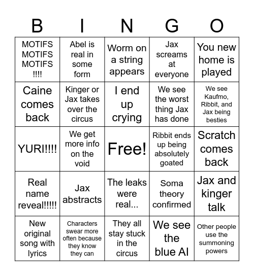 Digital circus Finale predictions Bingo Card