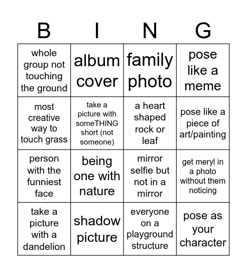 photo scavenger hunt Bingo Card