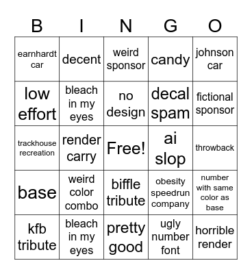 Paint Scheme Bingo Card