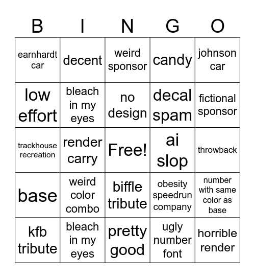 Paint Scheme Bingo Card
