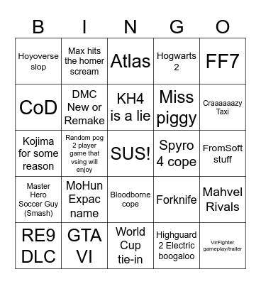 Papa Geoff's Slop Bingo Card