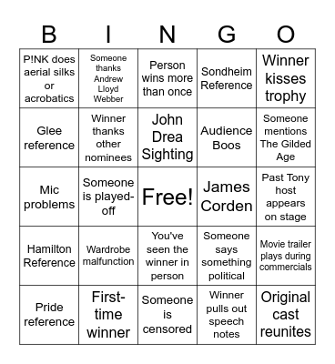 Tony Awards Bingo Card