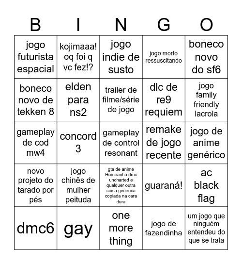 SGF 2026 Bingo Card