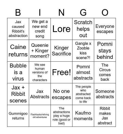 Digital Circus Finale! Bingo Card