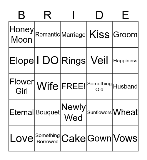 Sammy's Bridal Shower Bingo Card