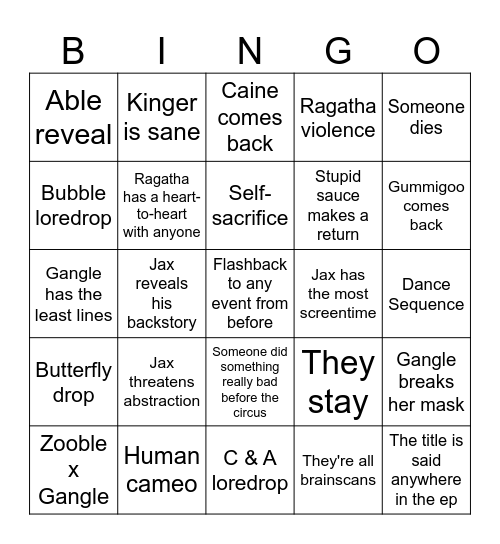 TADC FINALE BINGO Card