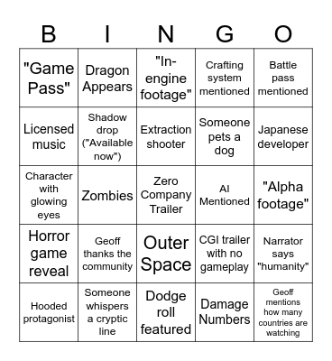 Zero Bingo Card