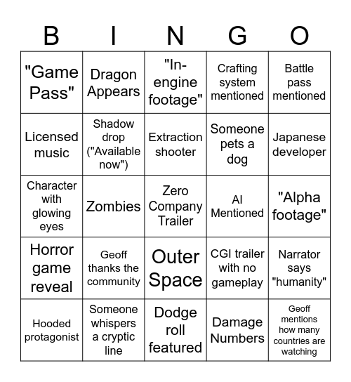 Zero Bingo Card