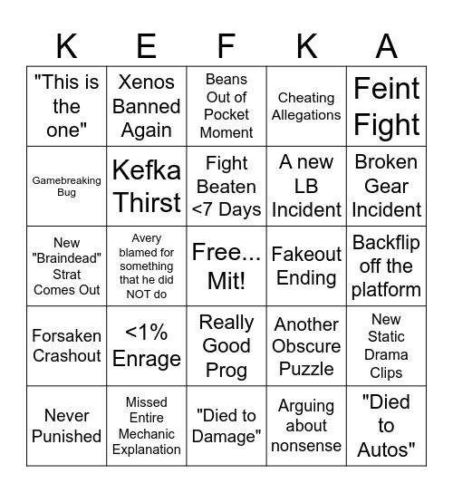 UMAD Static Bingo Card