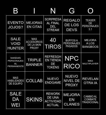 LIVESTREAM 3.0 Bingo Card