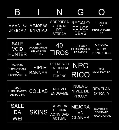 LIVESTREAM 3.0 Bingo Card