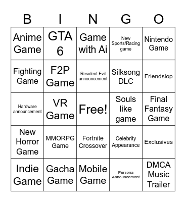 Summer Games Fest Bingo Card