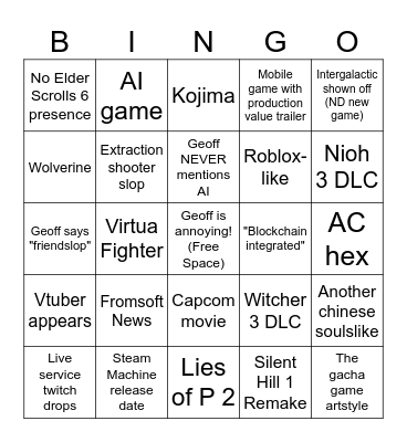 Summer Games Fest 2026 Bingo Card