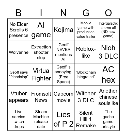 Summer Games Fest 2026 Bingo Card