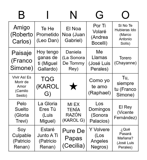 Penco Música 1 Bingo Card
