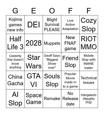 Summer Games Fest Bingo Card