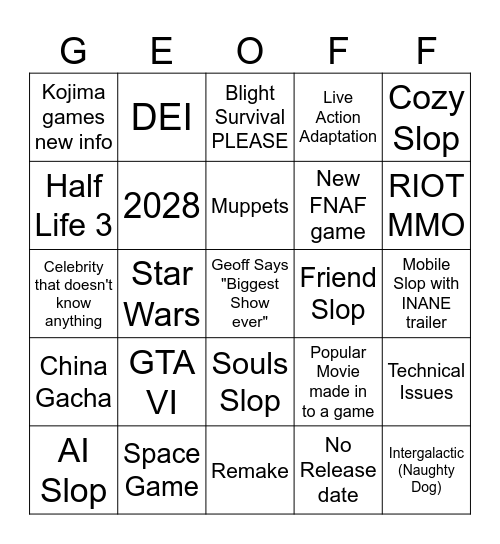 Summer Games Fest Bingo Card