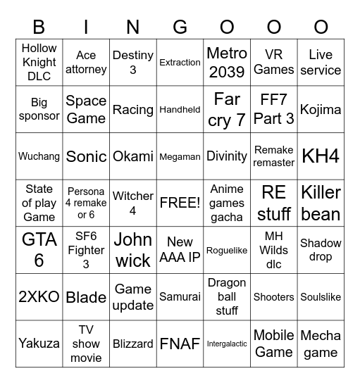 Summer Game Fest 2026 Bingo Card