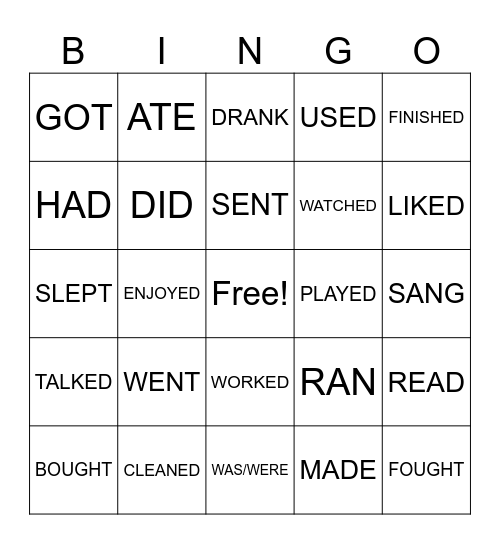 SIMPLE PAST Bingo Card