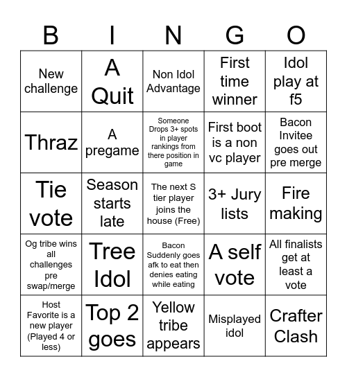 Season 108 Bingo Card