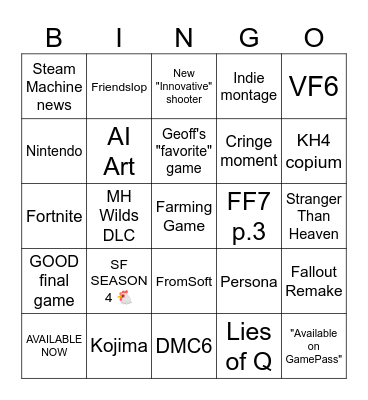 SGF2026 Bingo Card