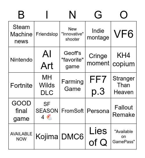 SGF2026 Bingo Card