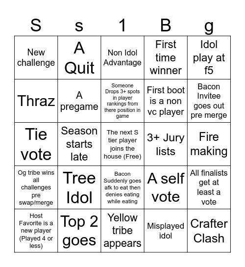 Season 108 Bingo Card