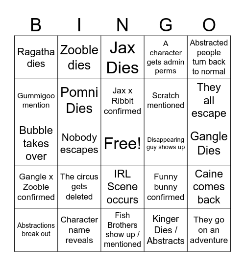 TADC Movie Bingo Card