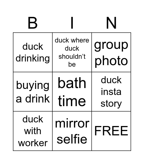 Seanald ducks bday Bingo Card