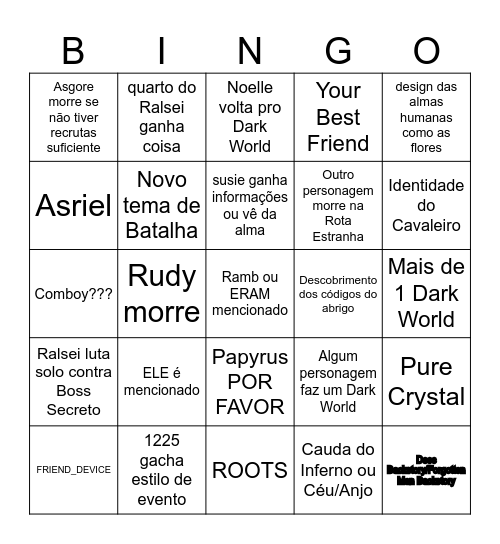 Deltarune Capítulo 5 Bingo Card