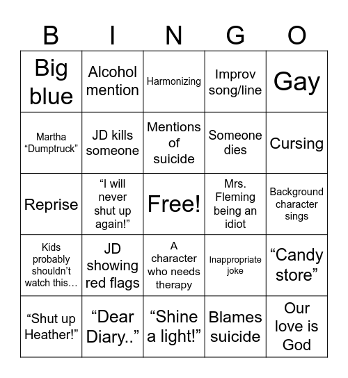 Heathers bingo Card