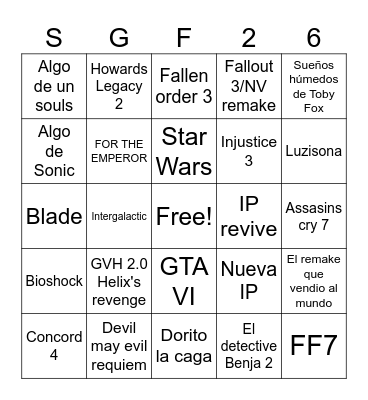 Summer Game Fest 2026 Bingo Card