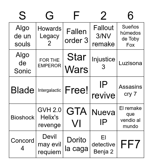 Summer Game Fest 2026 Bingo Card