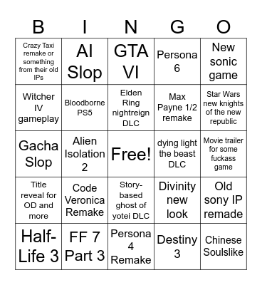 Summer Games Fest Bingo Card