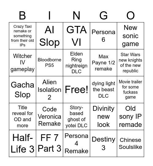 Summer Games Fest Bingo Card