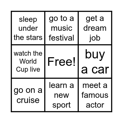Bucket list bingo Card