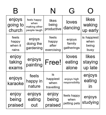 Finds someone who Bingo Card