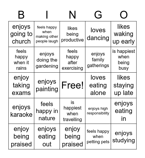 Finds someone who Bingo Card