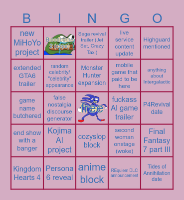 Summer Game Fest 2K26 Bingo Card
